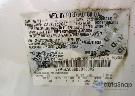 2013 Ford Flex Limited z USA, uszkodzony, nr VIN 2FMGK5D88DBD16395